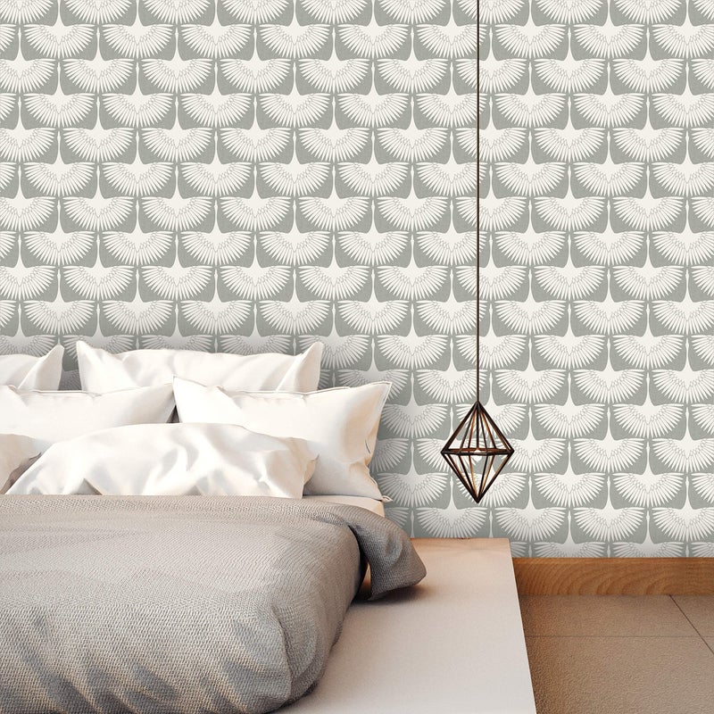 Tempaper x Genevieve Gorder Chalk Feather Flock Removable Peel and Stick Wallpaper, 20.5 in X 16.5 ft, Made in the USA - Image 2